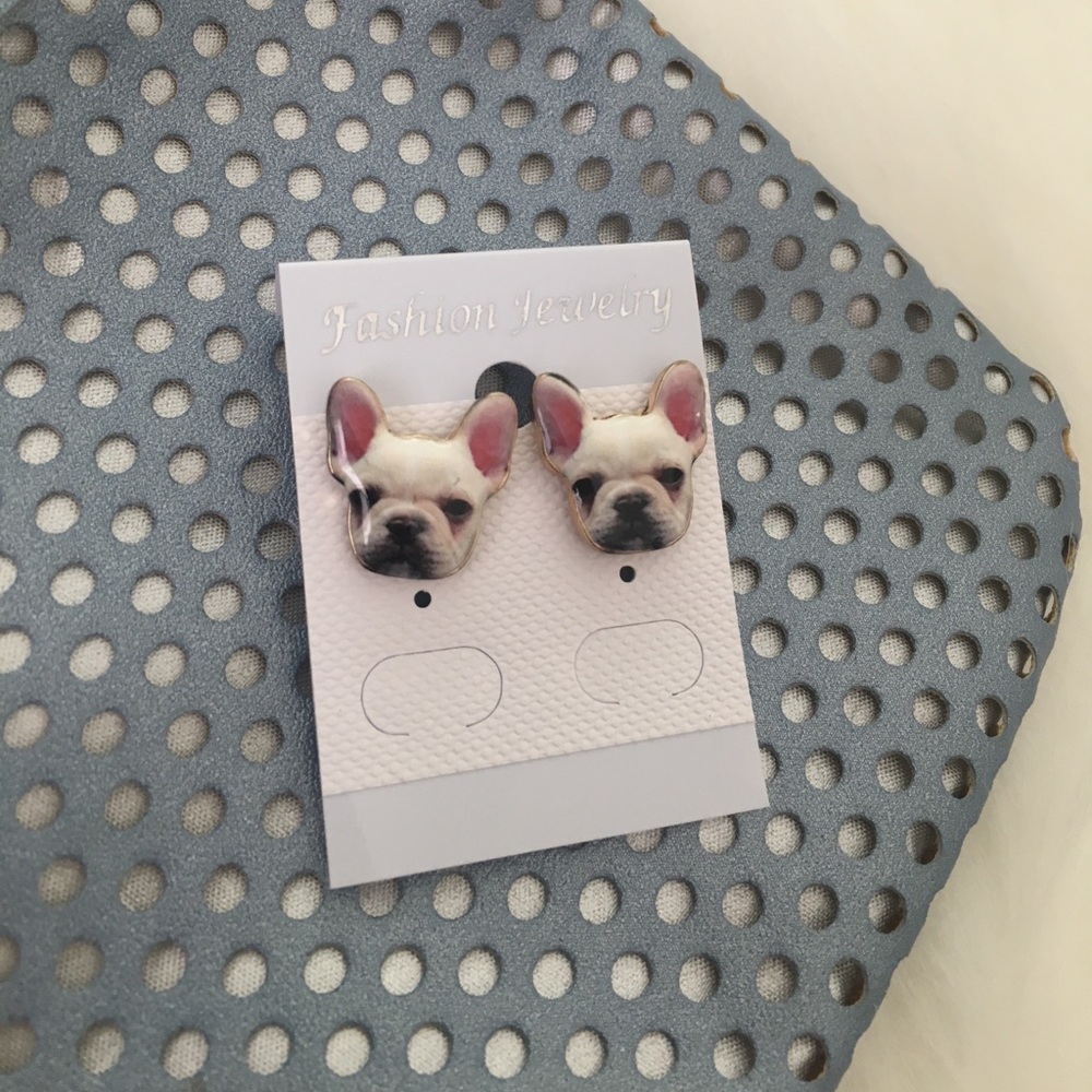 Frenchie Face Enamel Earrings